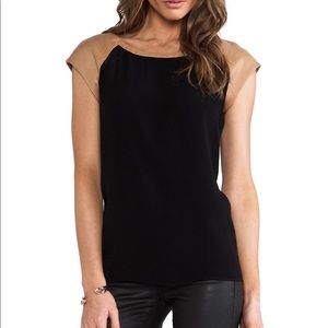 DIANE Von Furstenberg Valentine Leather Sleeve Top